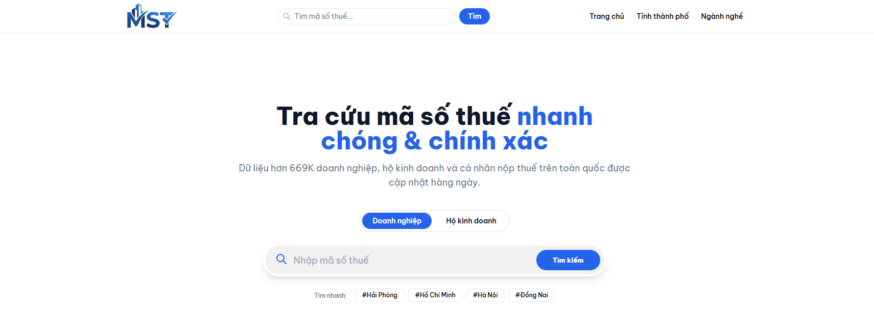 Hệ thống tra cứu mã số thuế tại tramasothue.com.vn